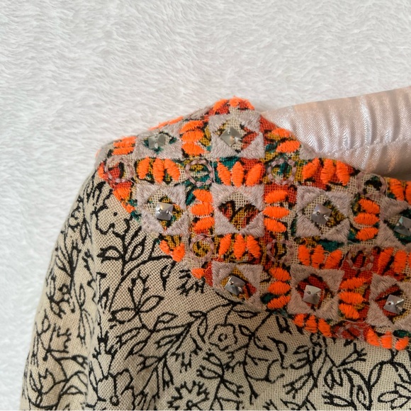 Lucky Brand Embroidered Boho Shift Dress Medium Tan Orange Green - Picture 6 of 15